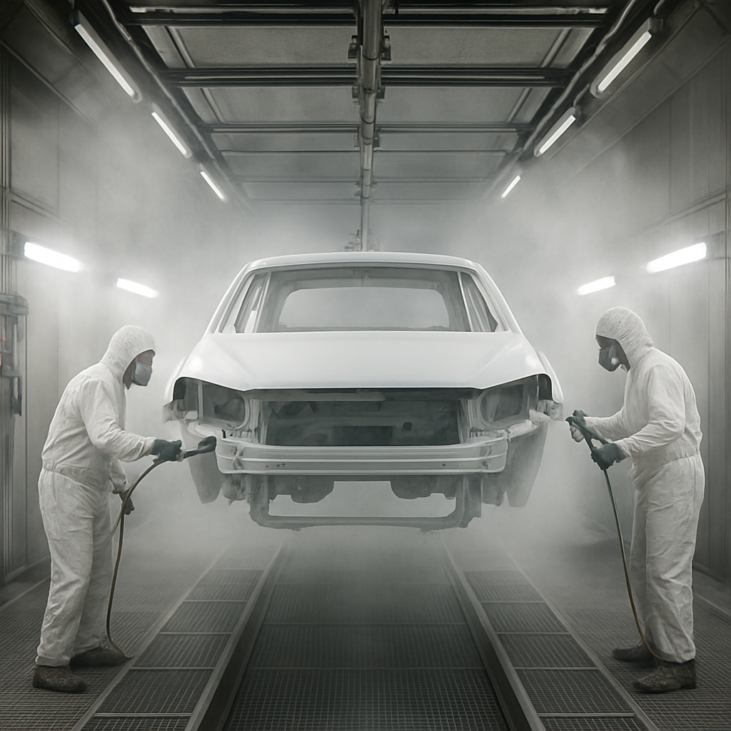 Automotive manufacturing plant with robotic assembly line