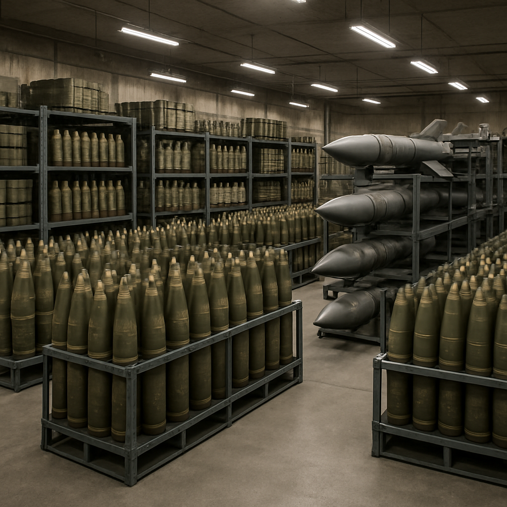 Military ammunition depot with tanks and ordnance storage