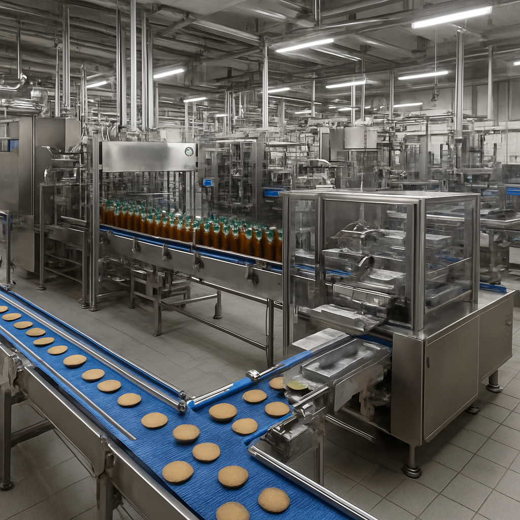 Food and beverage processing facility with production machinery