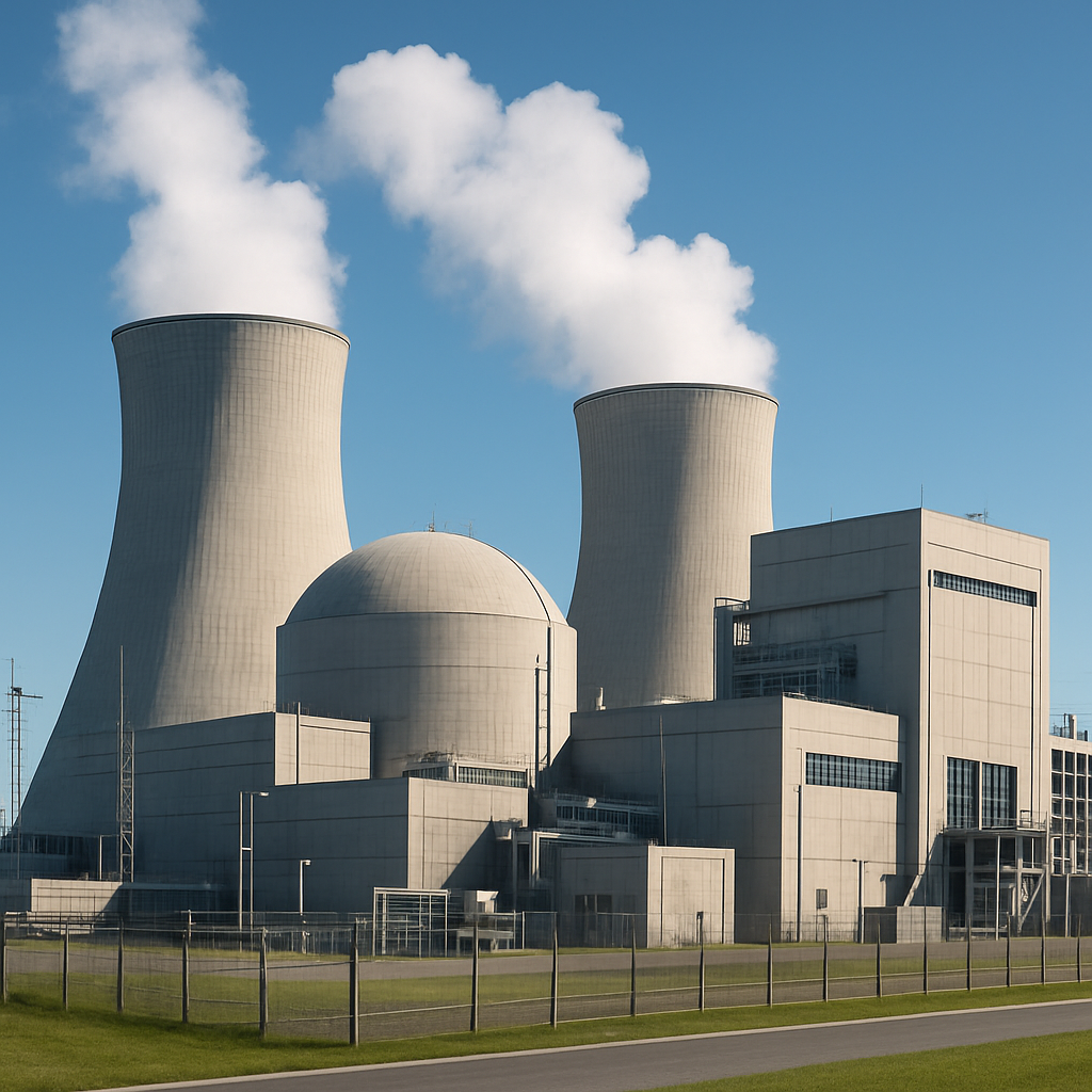 Nuclear power plant cooling towers and reactor facility