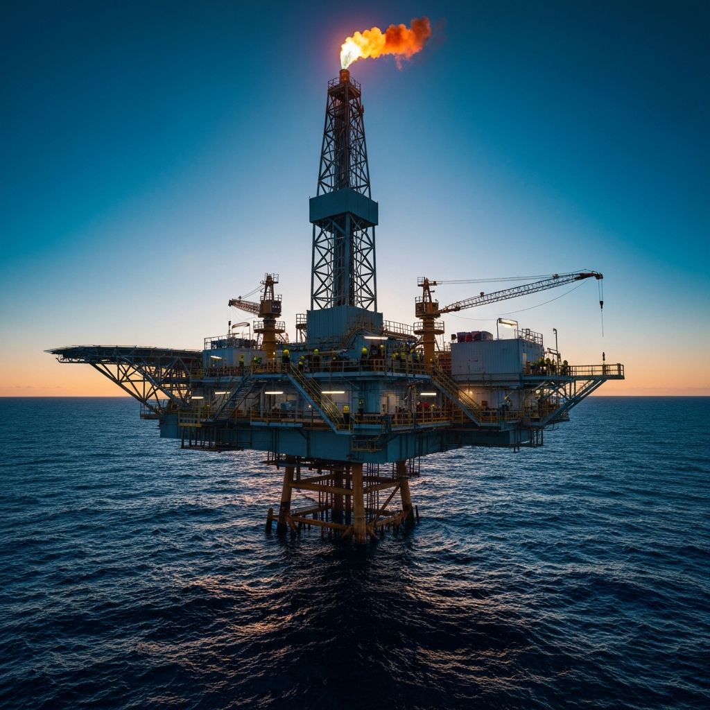 Offshore oil drilling platform at sea