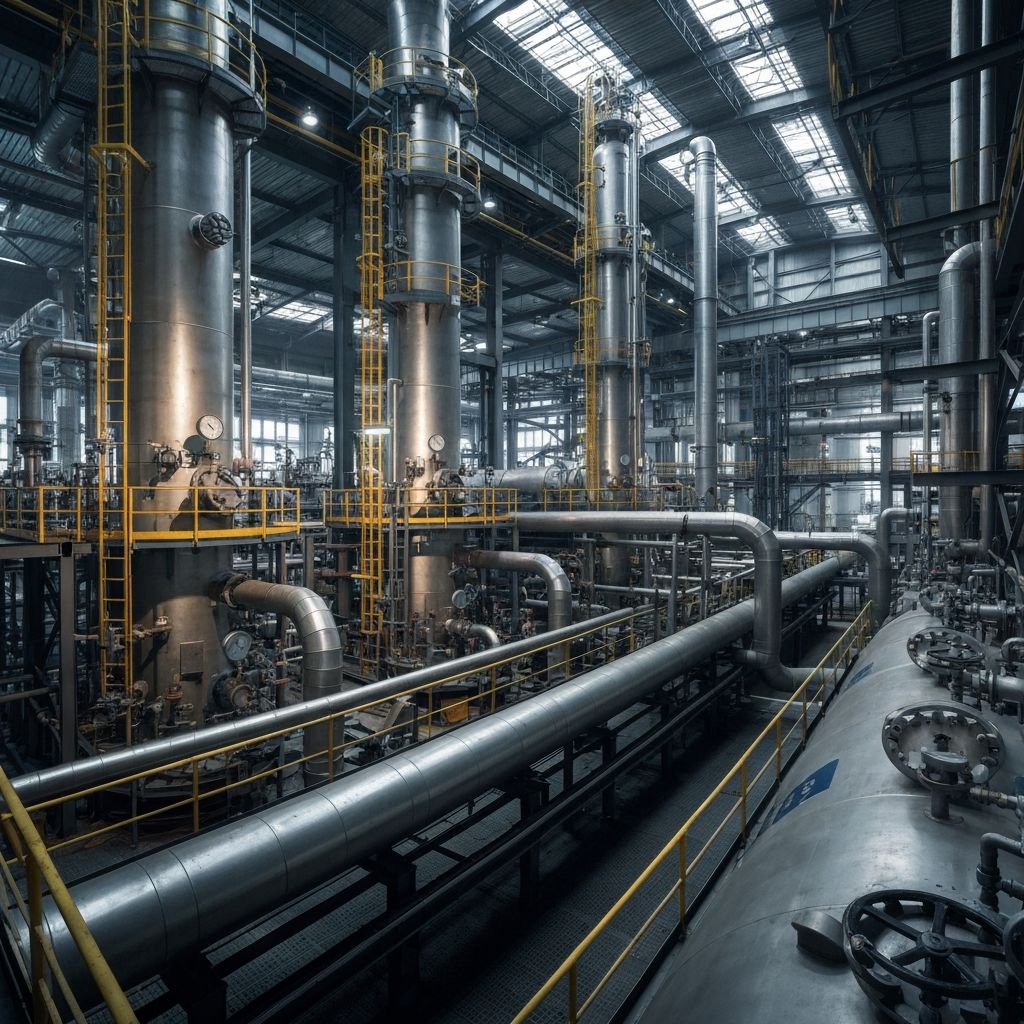 Petrochemical plant with reactors and high pressure vessels